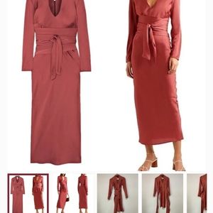 The Line By K Porter Hammered Satin Belted Wrap Waist Keyhole midi dress size 8